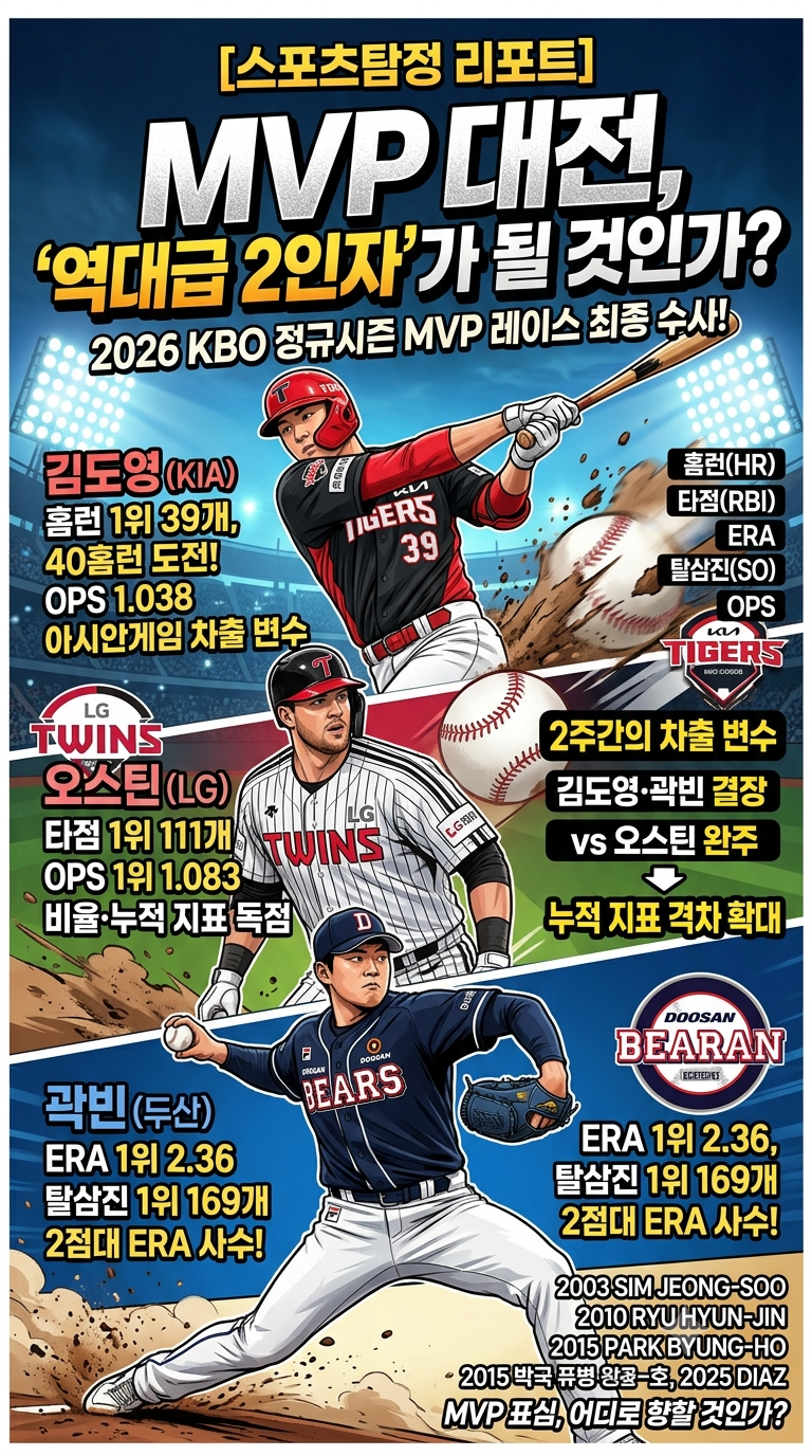[스포츠탐정] 50홈런·158타점도 탈락? KBO MVP 경쟁 속 '억울한 2인자'의 조건