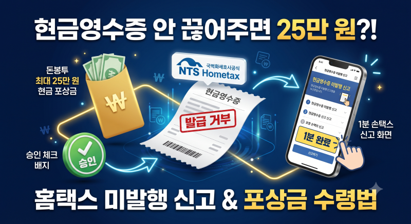 "현금영수증 안 끊어주면 포상금 25만 원?!" 홈택스 현금영수증 미발행 신고 & 포상금 수령법 (....