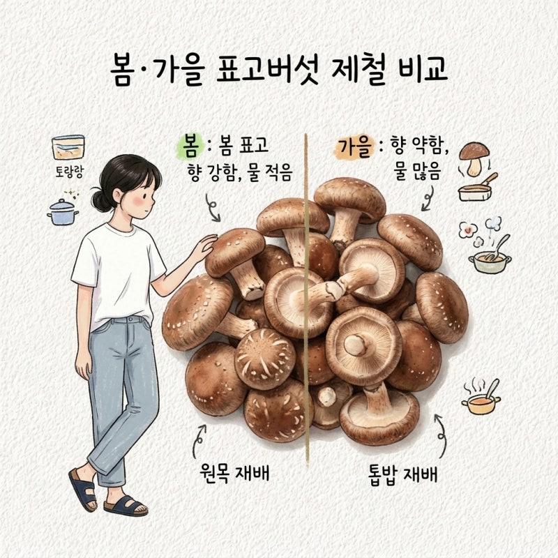 표고버섯 제철 나오는 시기 봄 가을 차이 원목 톱밥 재배 고르는법 손질 보관법 먹는법