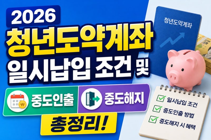 2026 청년도약계좌 일시납입 조건 및 중도인출 중도해지 총정리