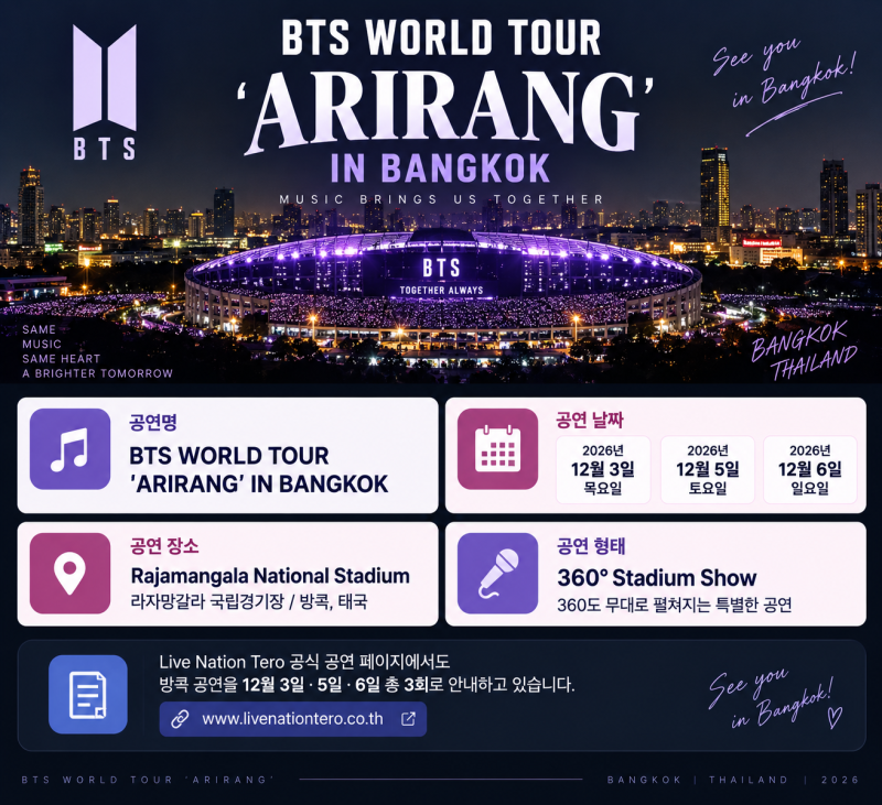BTS 방콕 콘서트 2026 일정·공연장 총정리