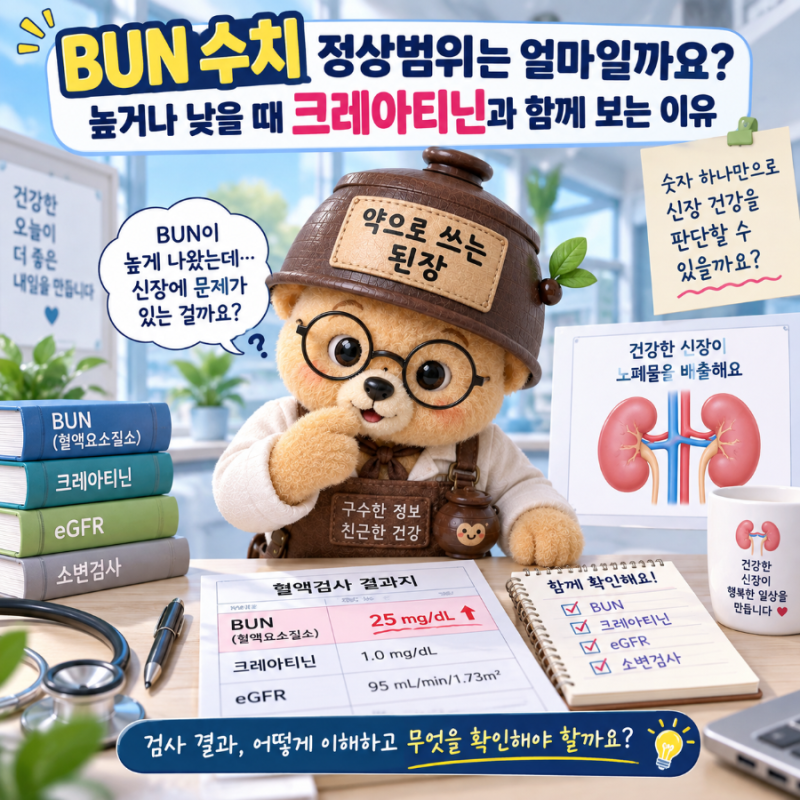 BUN 수치 정상범위는 얼마일까요? 높거나 낮을 때 크레아티닌과 함께 보는 이유