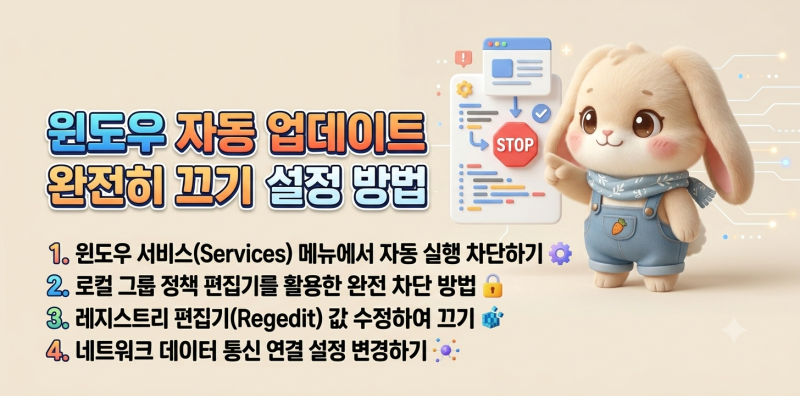 윈도우 자동 업데이트 완전히 끄기 서비스 설정 방법
