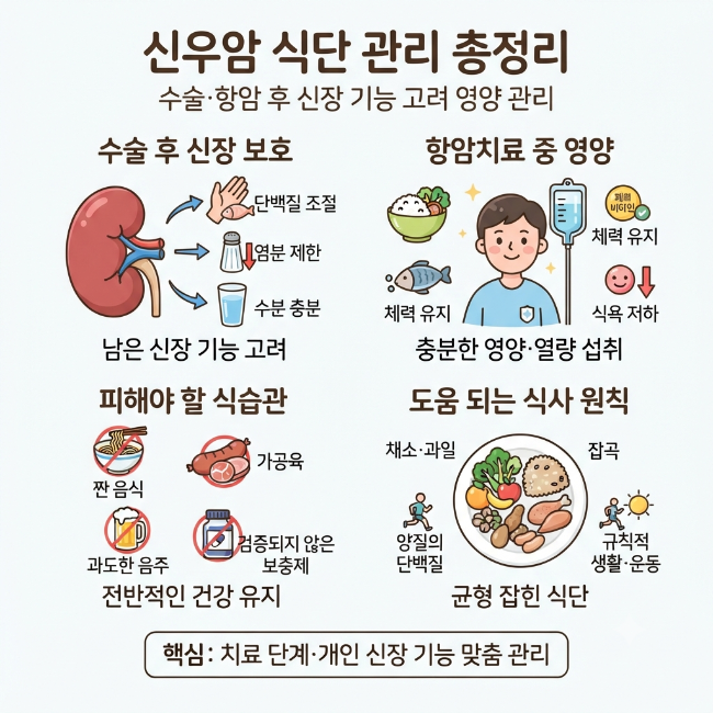 신우암 식단 관리 총정리｜수술·항암치료 후 신장 기능을 고려한 영양 관리