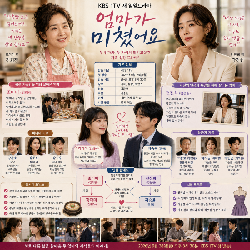 엄마가 미쳤어요 드라마 기본정보 총정리, 정민아·동하가 그리는 두 엄마와 자식들의 가족 ....