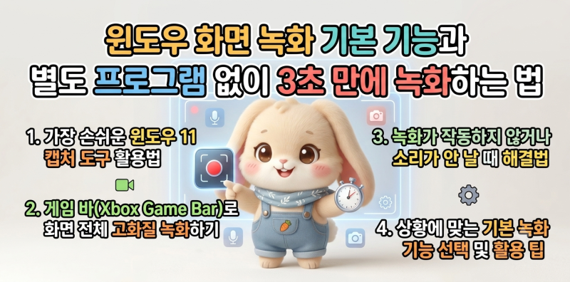 윈도우 화면 녹화 기본 기능과 별도 프로그램 없이 3초 만에 녹화하는 법