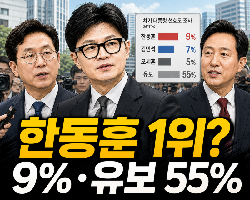 한동훈 차기 대통령감 첫 1위 9%｜김민석·오세훈·장동혁까지 한국갤럽 대권주자 선호도 분....