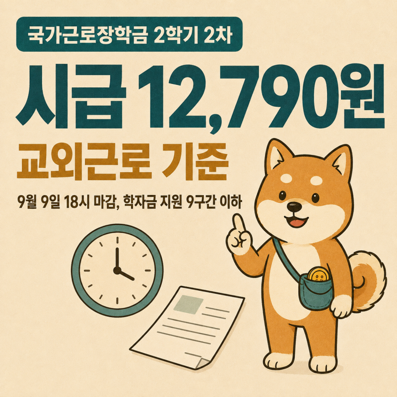 9월 9일 18시 국가근로장학금 마감, 교외근로 시급 12,790원