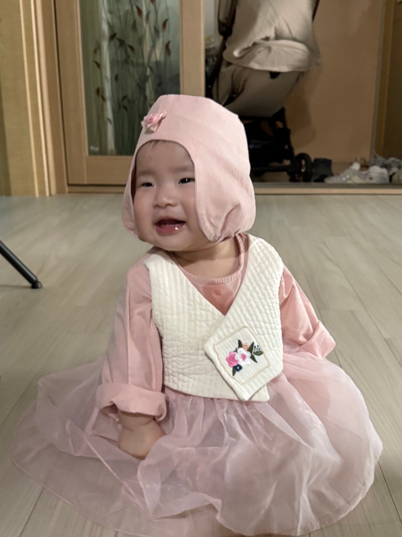 6개월 아기 첫 추석 한복｜베베르망 포크칩스 여아 한복 바디슈트 M 후기 (사이즈 추천 포함)