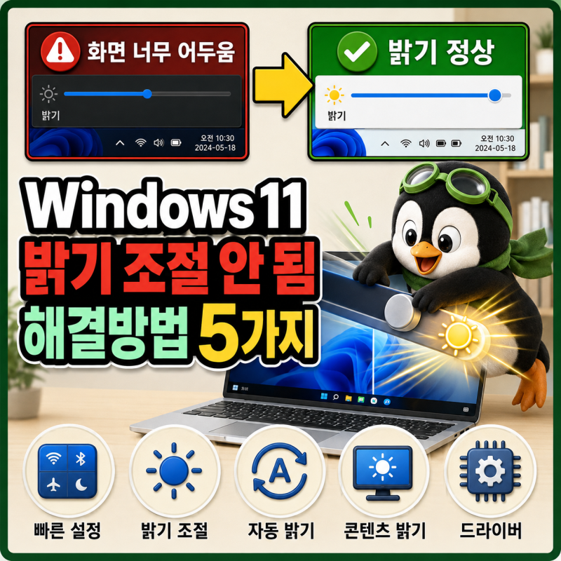Windows 11 화면 밝기 조절 안 됨 자동 밝기 해결방법 5가지