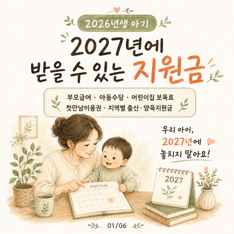 2026년생 아기 | 2027년 지원금 총정리｜부모급여·아동수당·첫만남이용권