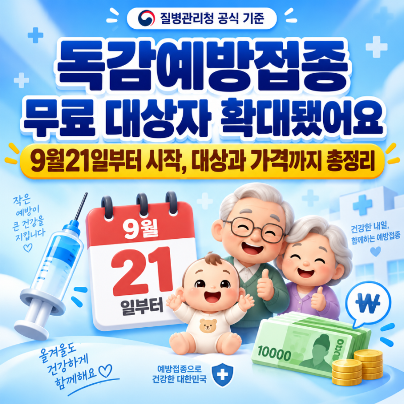 독감예방접종 시기 2026, "9월21일부터" 무료대상자 가격 비용 총정리