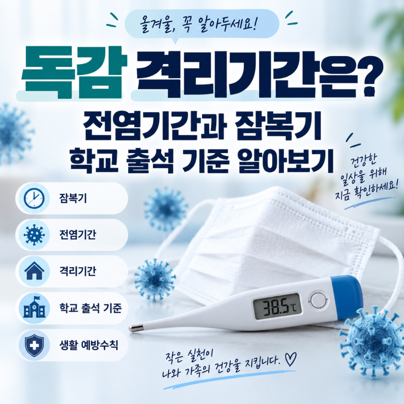 독감 격리기간은? 전염기간과 잠복기 학교 출석 기준 알아보기