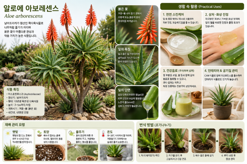 알로에 아보레센스 키우기와 효능 총정리 | Aloe arborescens 재배·활용·주의사항
