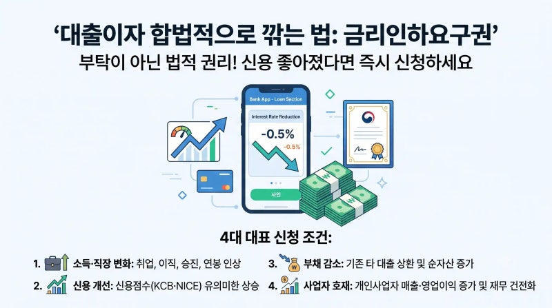2026 금리인하요구권 총정리: 신용점수·연봉 올랐다면 대출이자 수백만 원 줄이는 법 (2억 대....