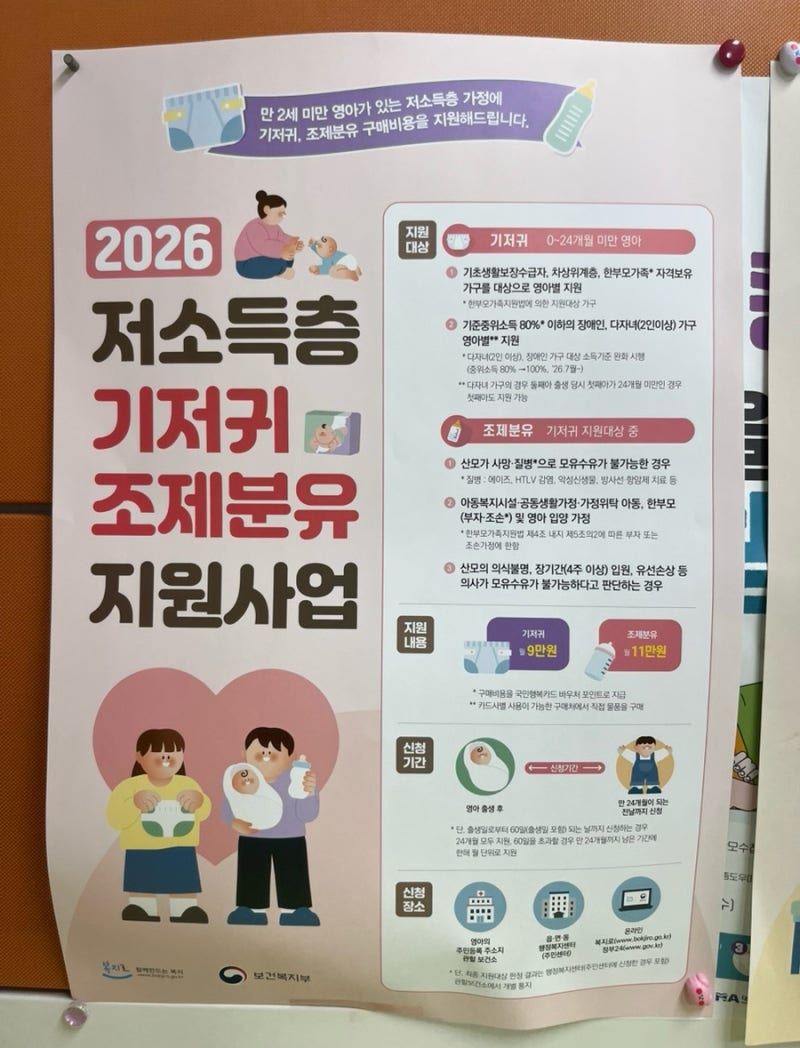 2026년 저소득층 기저귀 조제분유 지원사업 국민행복카드 바우처 신청 대상과 내용 금액 ,기....