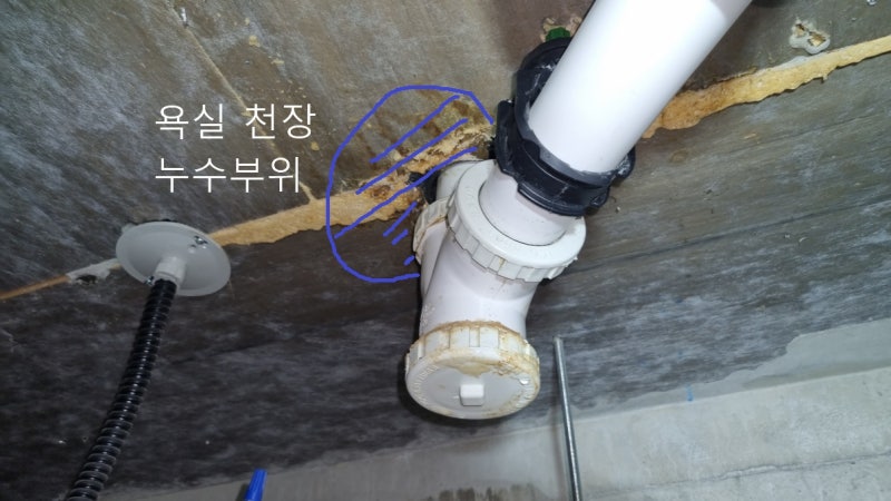 위례 센트로엘 화장실 천장 누수 원인, 욕조 실리콘 균열과 유가 방수 불량이었습니다