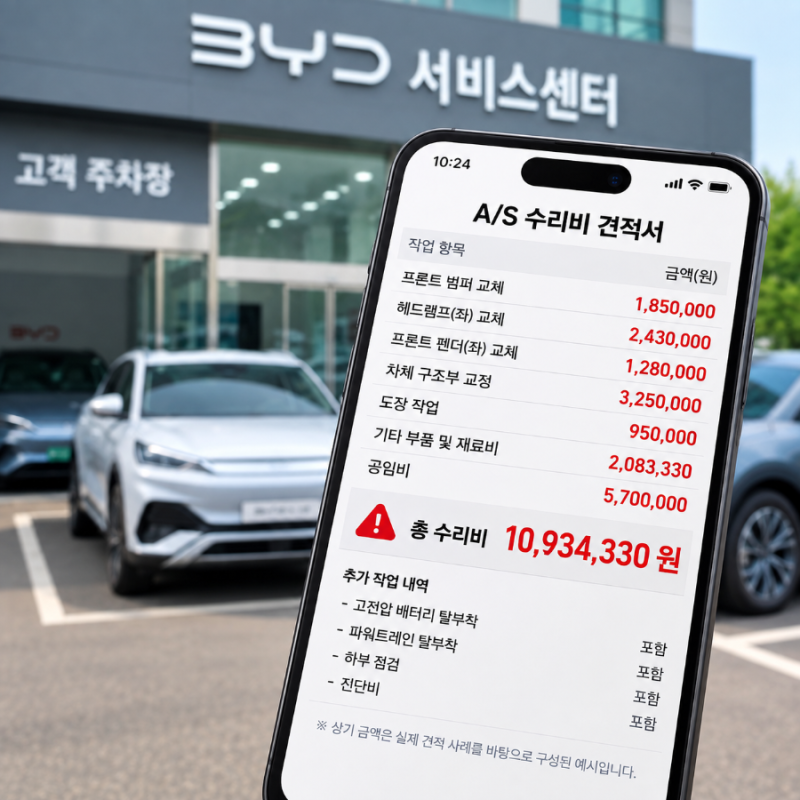 “차값 4,490만원인데 수리비 1,093만원?” BYD 씨라이언7 사고 견적 논란