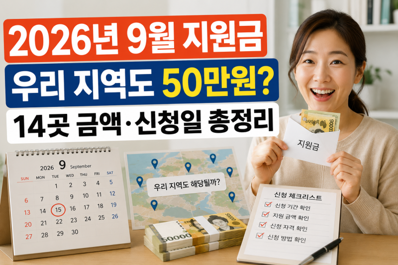 2026년 9월 지원금, 우리 지역도 50만원? 지자체 14곳 금액·신청일 총정리