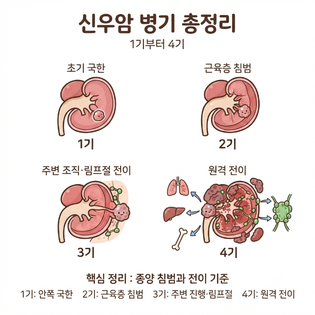 신우암 병기 총정리｜1기부터 4기까지 종양 침윤과 전이 여부에 따른 진행 단계