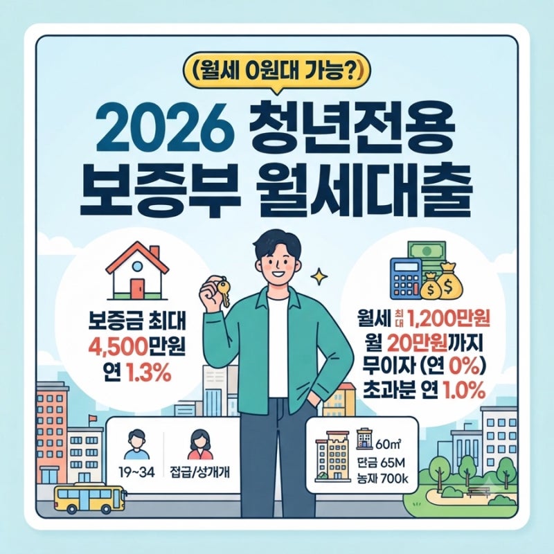 제목: 2026 청년전용 보증부 월세대출 조건·금리·한도 총정리 (월세 0원대 가능?)
