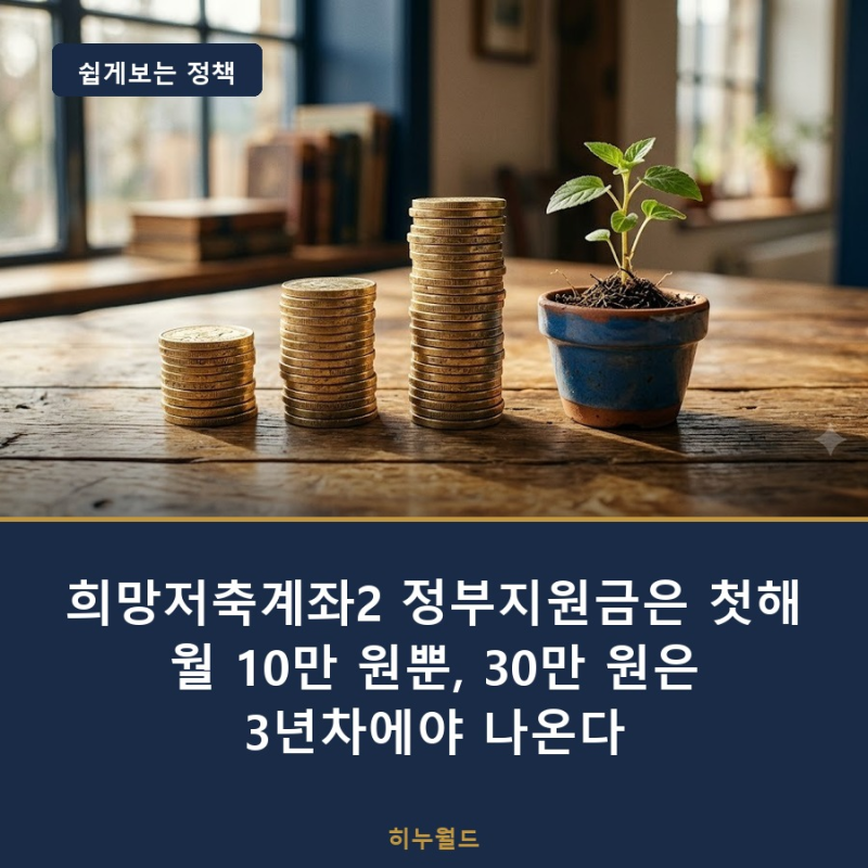 희망저축계좌2 정부지원금은 첫해 월 10만 원뿐, 30만 원은 3년차에야 나온다