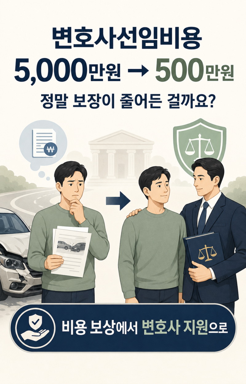 운전자보험 변호사선임비용 5,000만원에서 500만원으로, 정말 보장이 줄어든 걸까요?