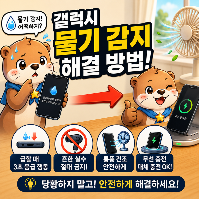 "드라이기로 말렸다가 메인보드 나갑니다" 갤럭시 물기 감지 알림 5단계 안전 건조법
