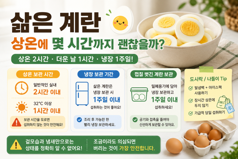 삶은 계란 상온에 몇 시간까지 괜찮을까? 냉장보관 기간과 여름철 주의사항
