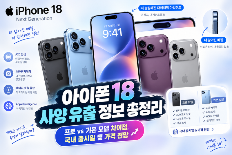 아이폰 18 사양 유출 정보 총정리: 프로 vs 기본 모델 차이점, 국내 출시일 및 가격 전망