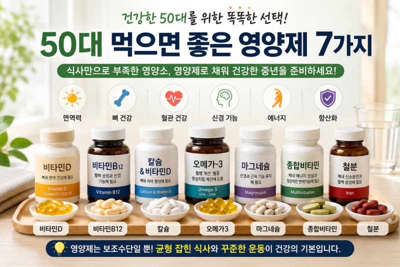 50대 먹으면 좋은 영양제 7가지｜중년 건강을 위해 꼭 챙겨야 할 영양소