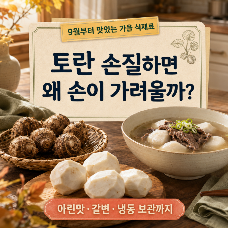 토란 손질할 때 왜 가려울까? 아린맛·갈변·냉동 보관까지