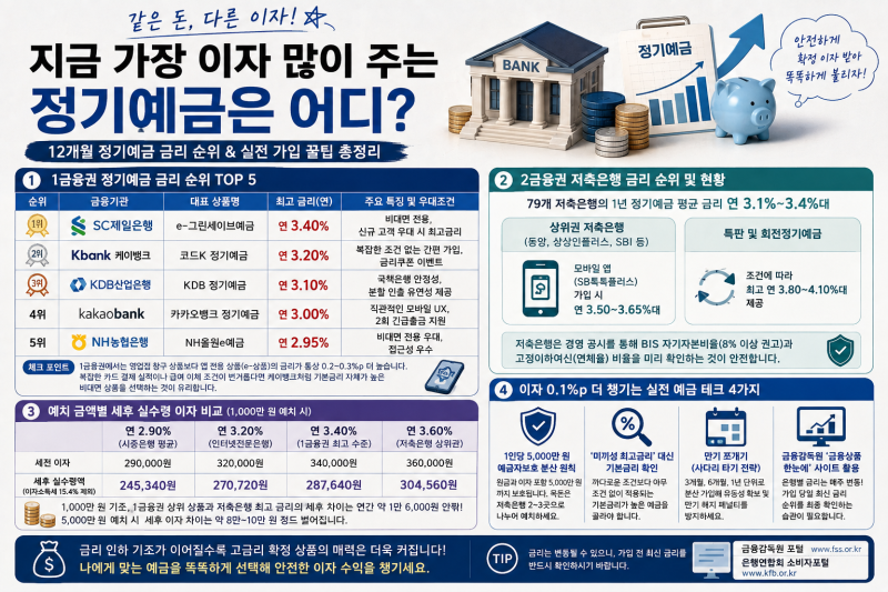 2026년 이자 많이 주는 은행 순위 총정리 (1금융권 vs 저축은행 정기예금 금리 비교)