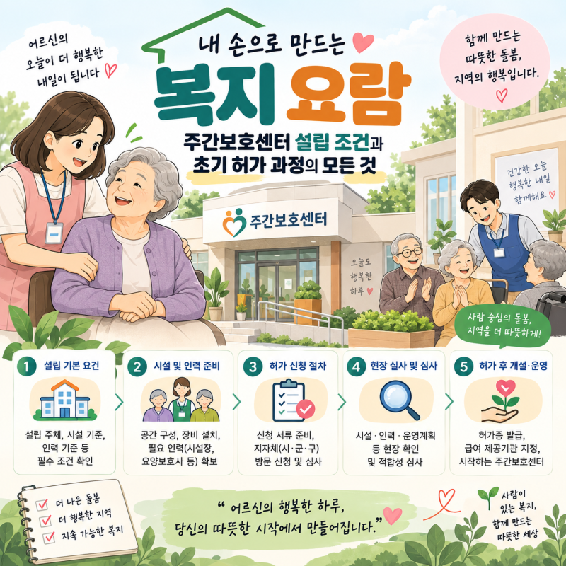 [사회복지사 창업] "내 손으로 만드는 복지 요람" 주간보호센터 설립 조건과 초기 허가 과정....