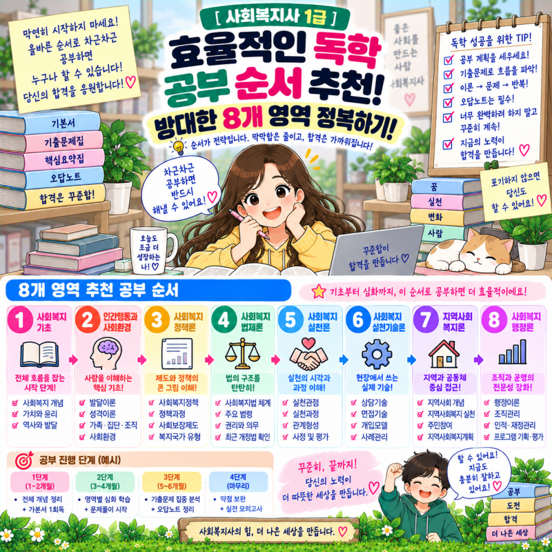 [사회복지사 1급] 효율적인 독학 공부 순서｜독학 초보자 합격 로드맵