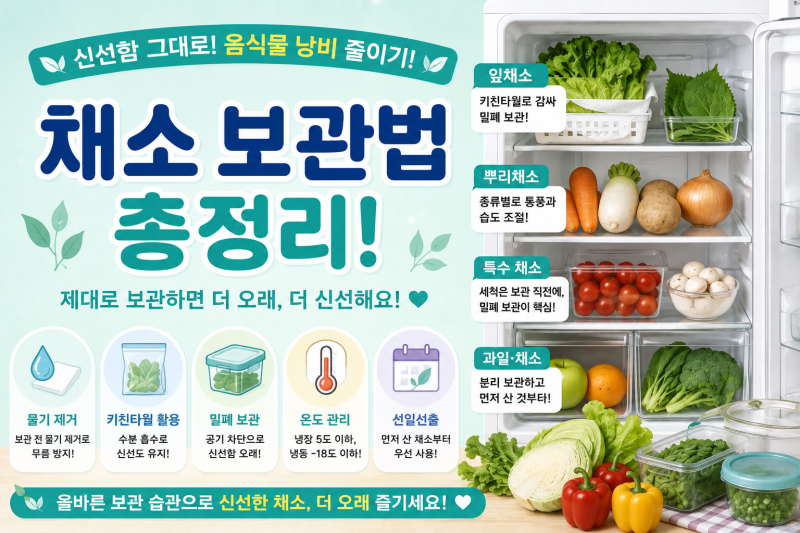 채소 보관법 총정리｜상추·깻잎·당근·감자·방울토마토 오래 보관하는 방법