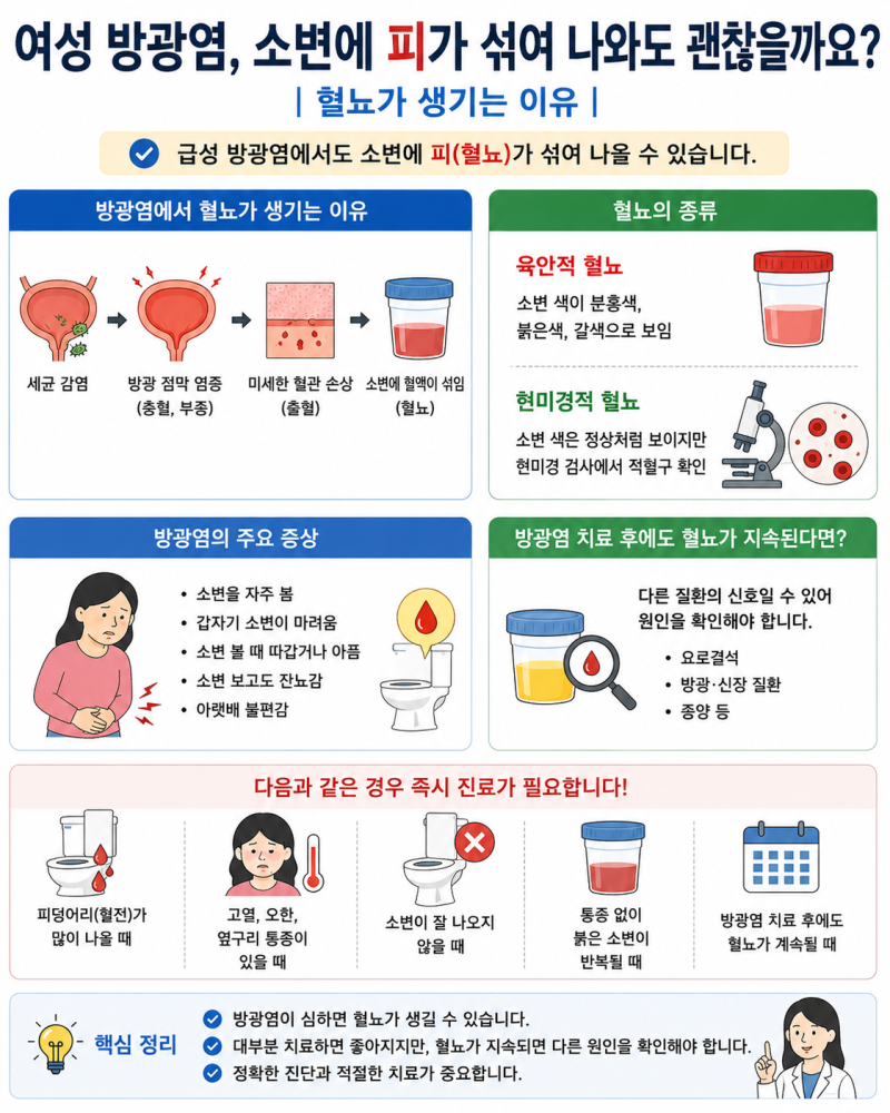 여성 방광염, 소변에 피가 섞여 나와도 괜찮을까요?｜혈뇨가 생기는 이유