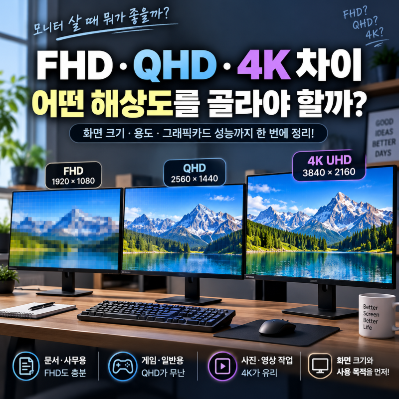 FHD QHD 4K 차이, 모니터 살 때 어떤 해상도를 골라야 할까?