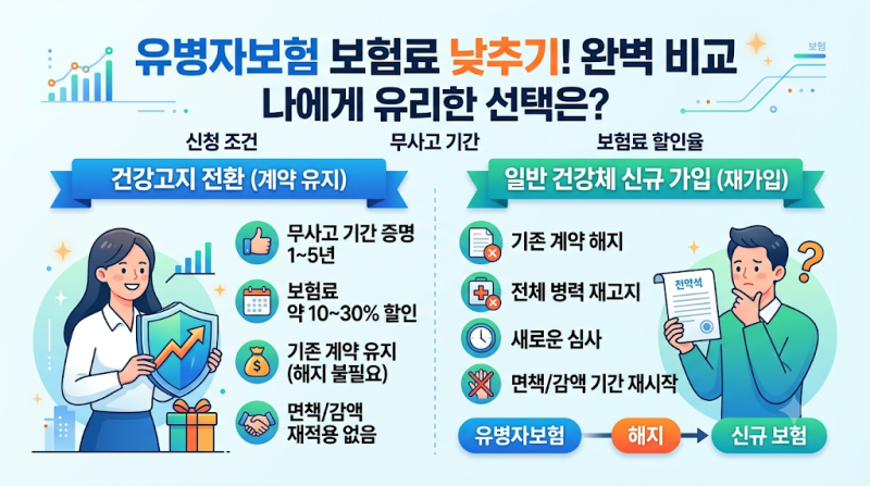 건강고지 전환 vs 일반 유병자보험: 신청 조건부터 무사고 기간, 보험료 할인율 완벽 비교