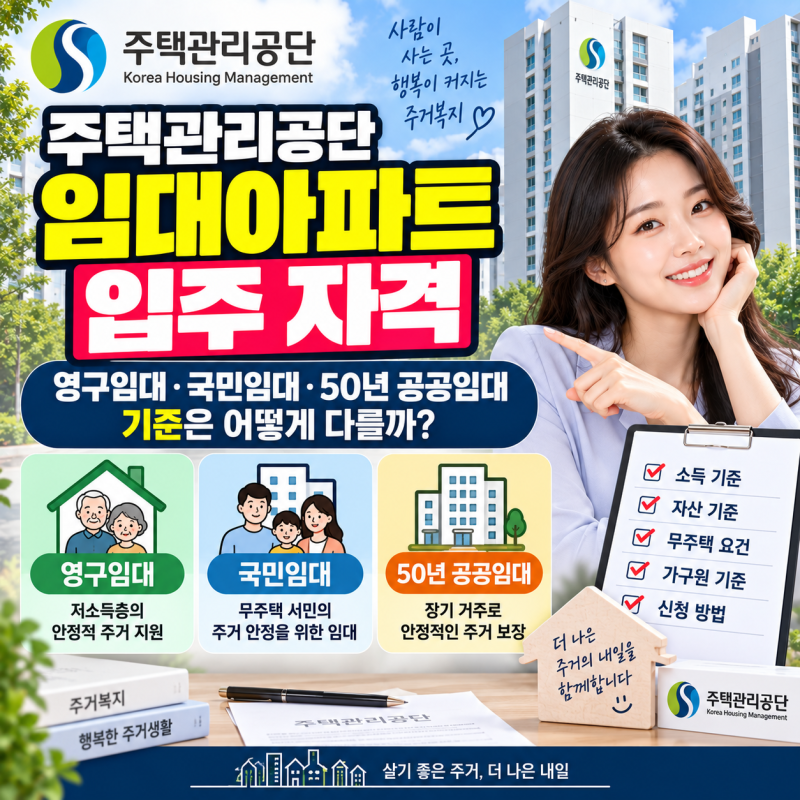 주택관리공단 임대아파트 입주 자격, 영구임대·국민임대·50년 공공임대의 기준은 어떻게 다....