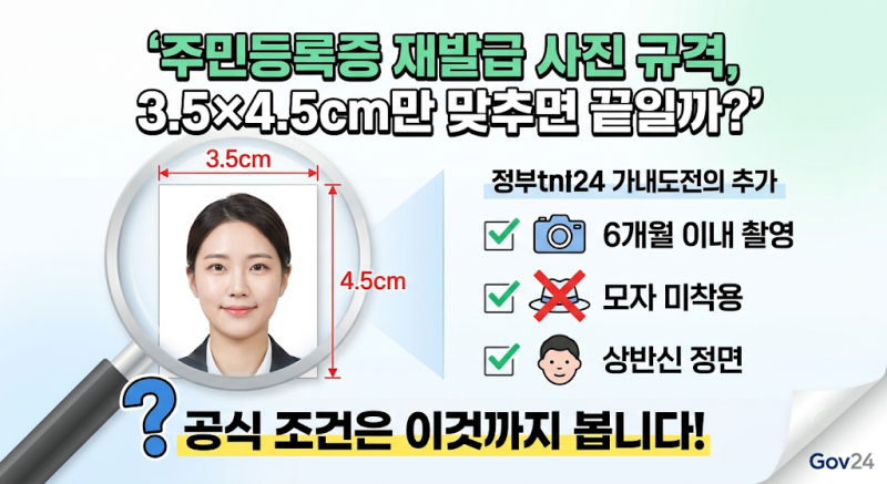 주민등록증 재발급 사진 규격, 3.5×4.5cm만 맞추면 끝일까? 공식 조건은 이것까지 봅니다