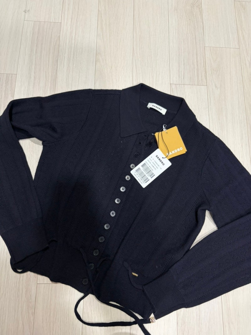 산드로 신상 가디건 SANDRO Pointelle Polo Cardigan - Navy Blue