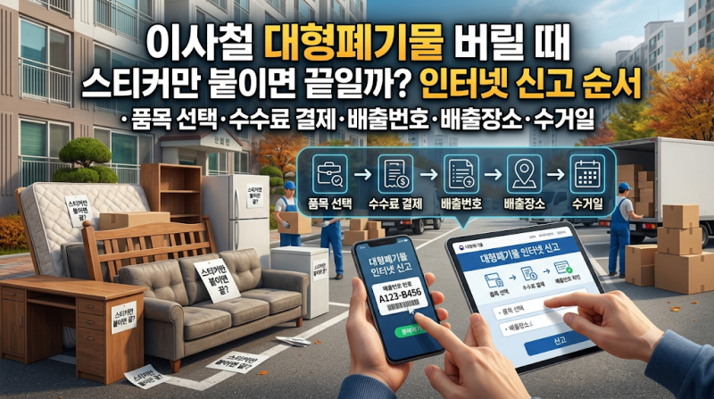 이사철 대형폐기물 버릴 때 스티커만 붙이면 끝일까? 인터넷 신고 순서