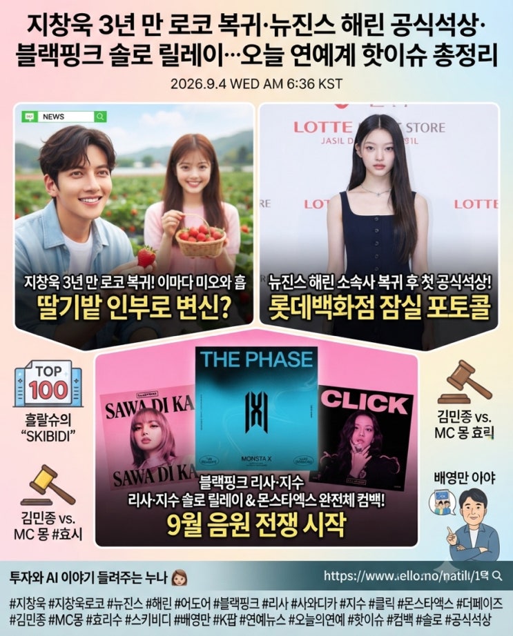 지창욱 3년 만 로코 복귀·뉴진스 해린 공식석상·블랙핑크 솔로 릴....