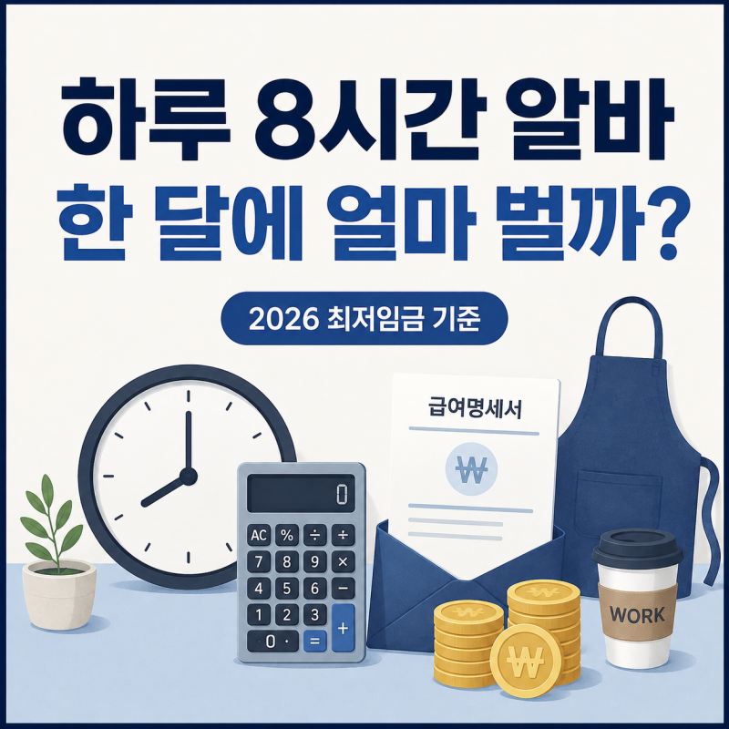 하루 8시간 알바하면 한 달에 얼마 벌까? 2026년 최저임금 기준 계산
