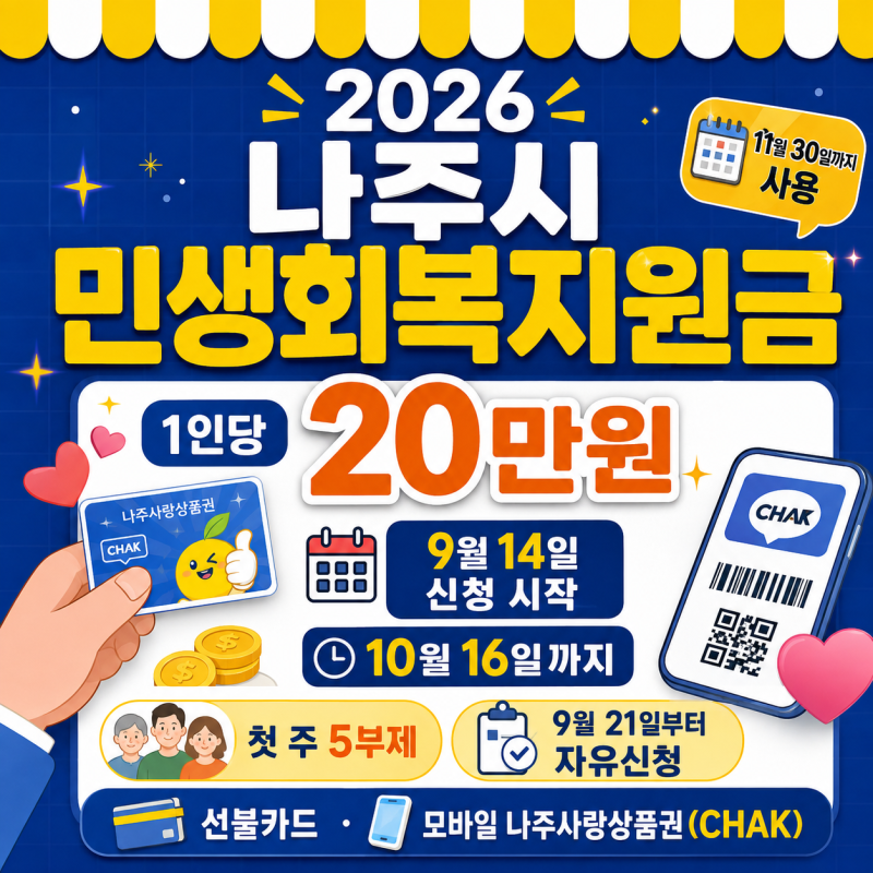 나주시 민생회복지원금 20만원 확정｜9월 14일부터 신청, 5부제 날짜는?