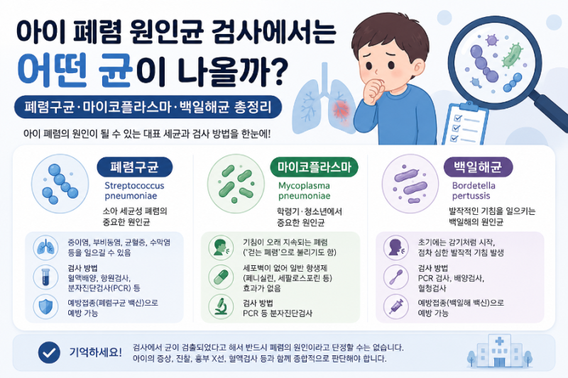아이 폐렴 원인균 검사에서는 어떤 균이 나올까? 폐렴구균·마이코플라스마·백일해균 총정....