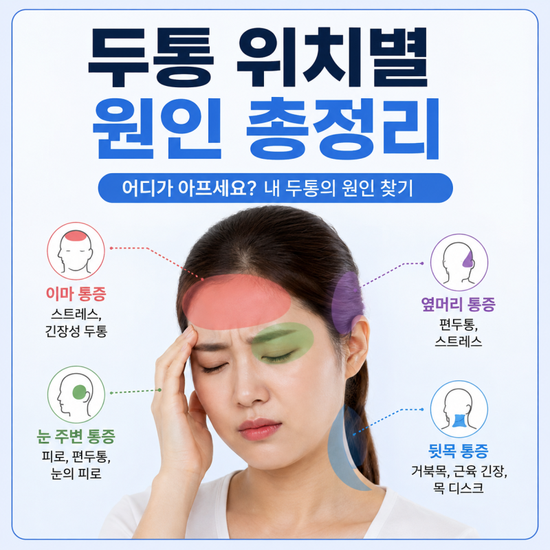 두통 위치별 원인 총정리 관자놀이·뒷머리·정수리 통증별 대처법 완벽 가이드