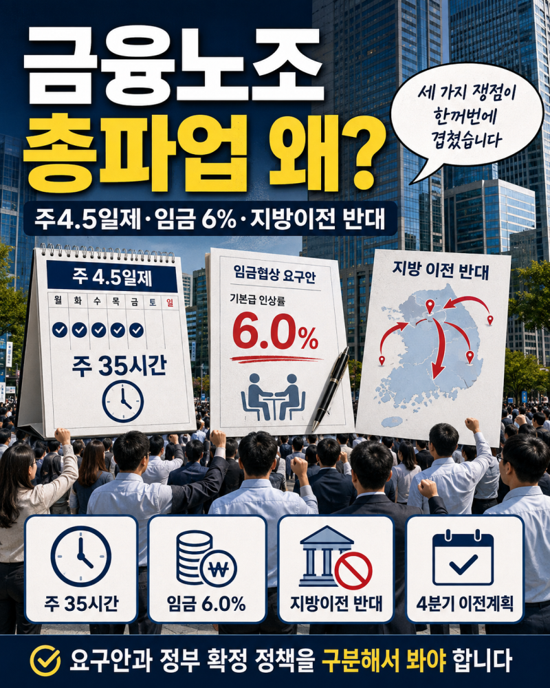 금융노조 총파업, 주4.5일제·임금 6%·국책은행 지방 이전 반대 이유