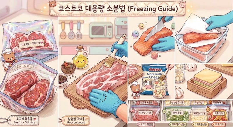 [코스트코 가이드 #11] 대용량 식재료 실패 없는 소분 & 밀봉 보관법! 고기, 연어, 치즈, 채소류....
